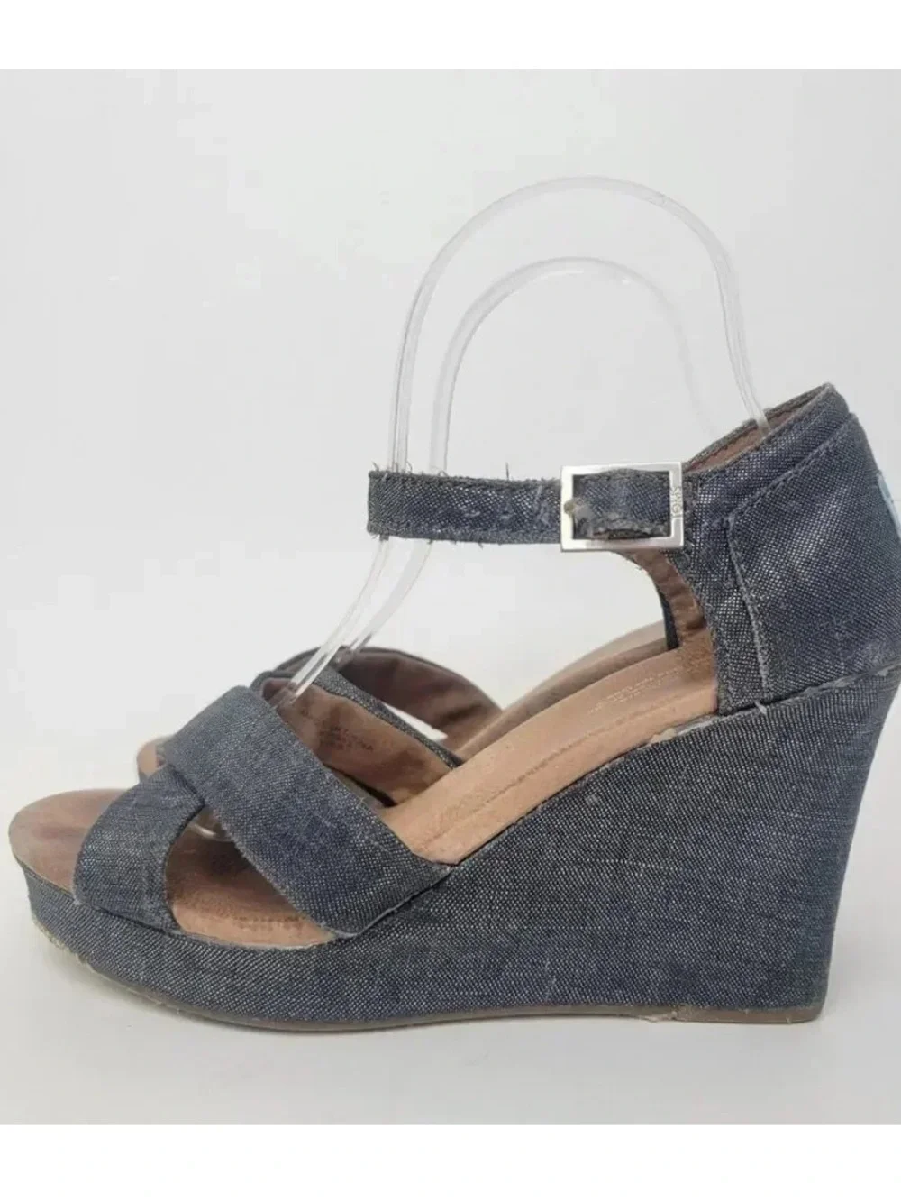 Toms Dark Denim Blue Wedge Sandals with Ankle Strap
